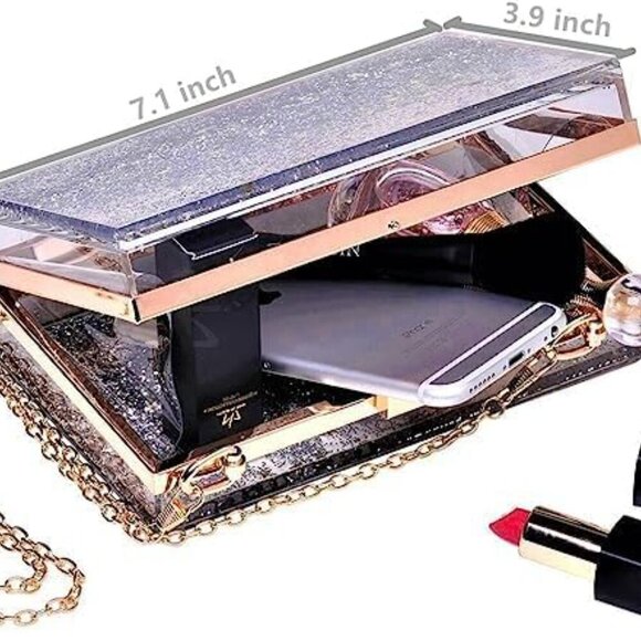 Womens Transparent Sequins Chain Clutch Evening Handbag Party Cross-body Purse S - Picture 4 of 7